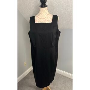 NWT Talbots Black 14W Sateen Pinstripe Sheath Dress Sleeveless Square Neck